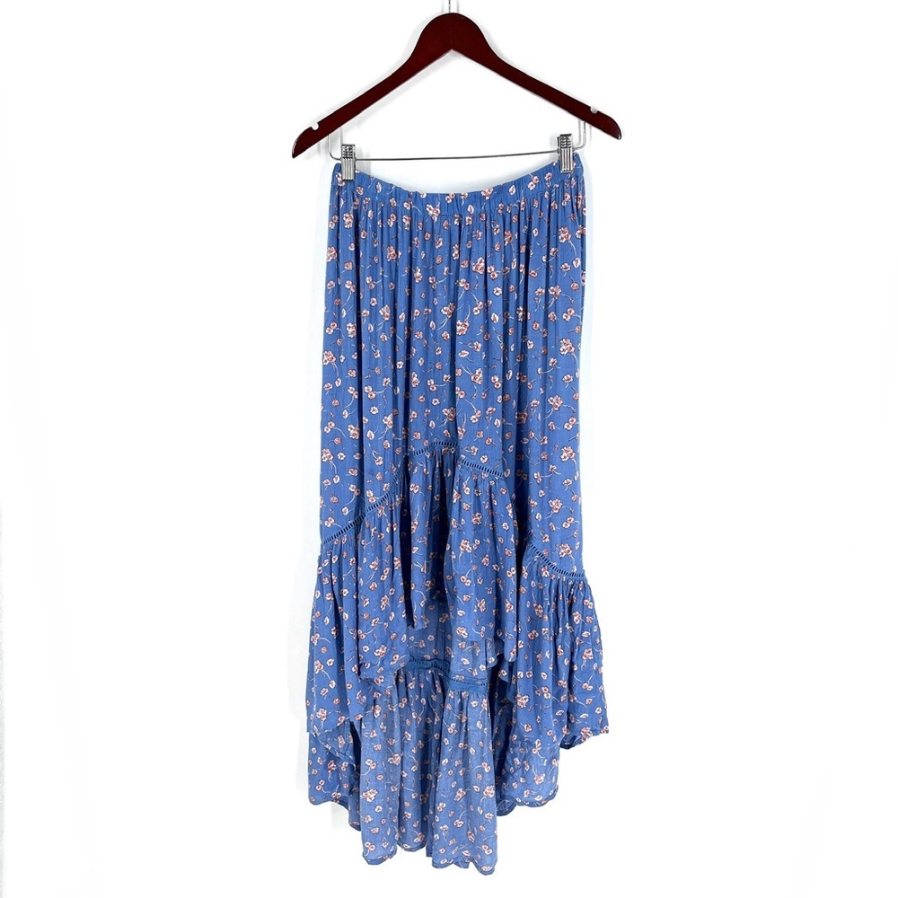 American Eagle Womens Midi Skirt Size M Floral Blue Hi Low - Picture 2 of 8